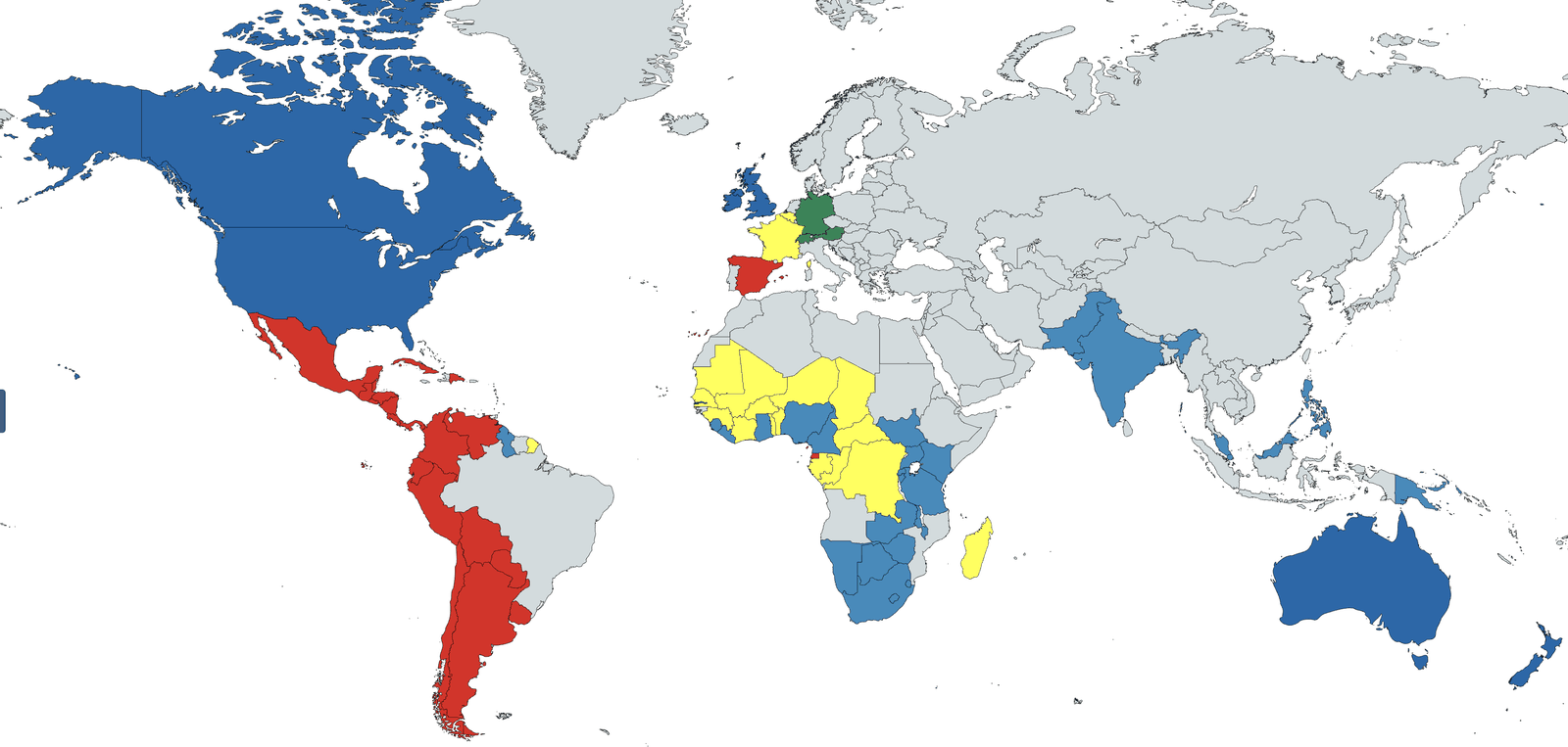 Map of KiDI's 2026 rollout: the regions covered by the four launch languages — English, Spanish, French and German.